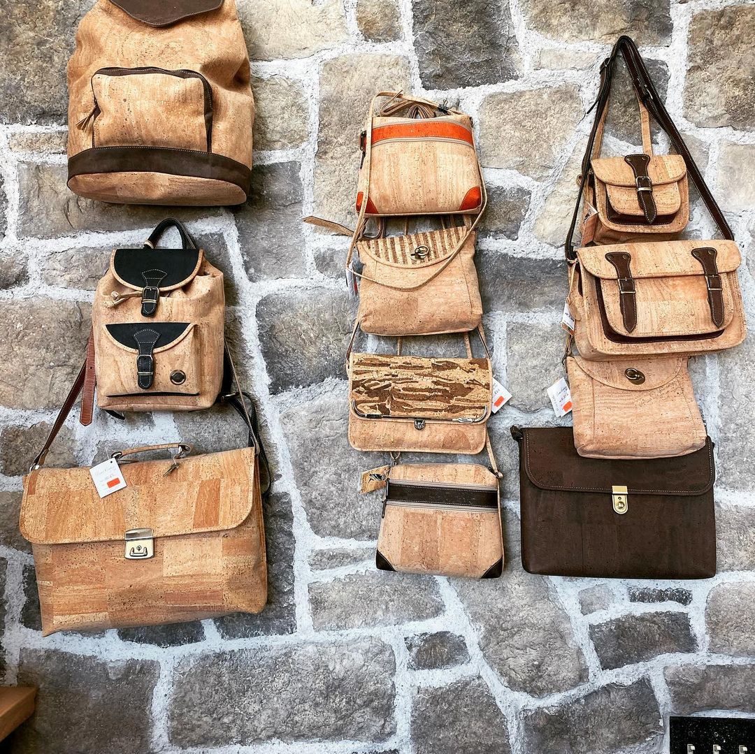 The Village Cobbler image of cork bag products shoecasing the different style